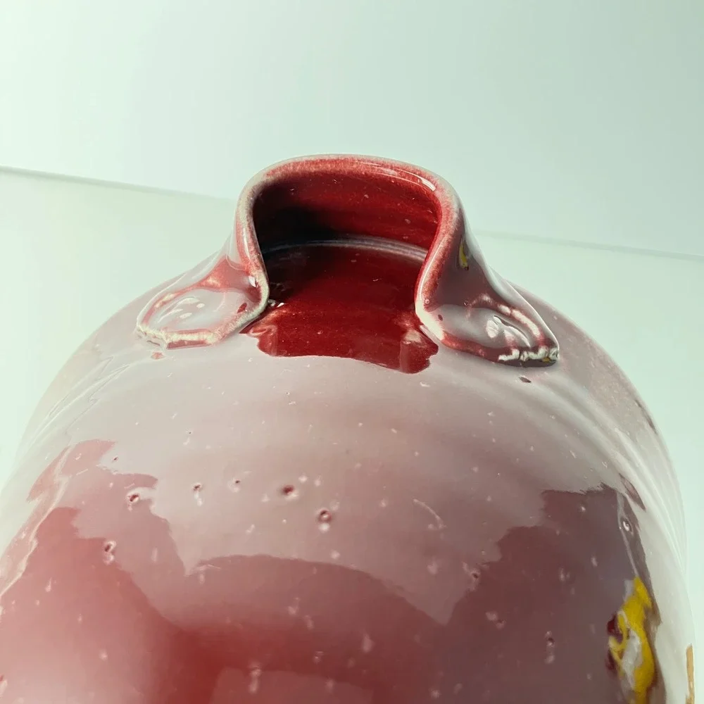 Handmade Pottery Batter Bowl 8in Red Stoneware Pour Spout Handle